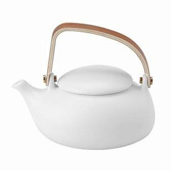 ZENS | White Ceramic Teapot | Smooth Matte Finish | Nature Bentwood Handle